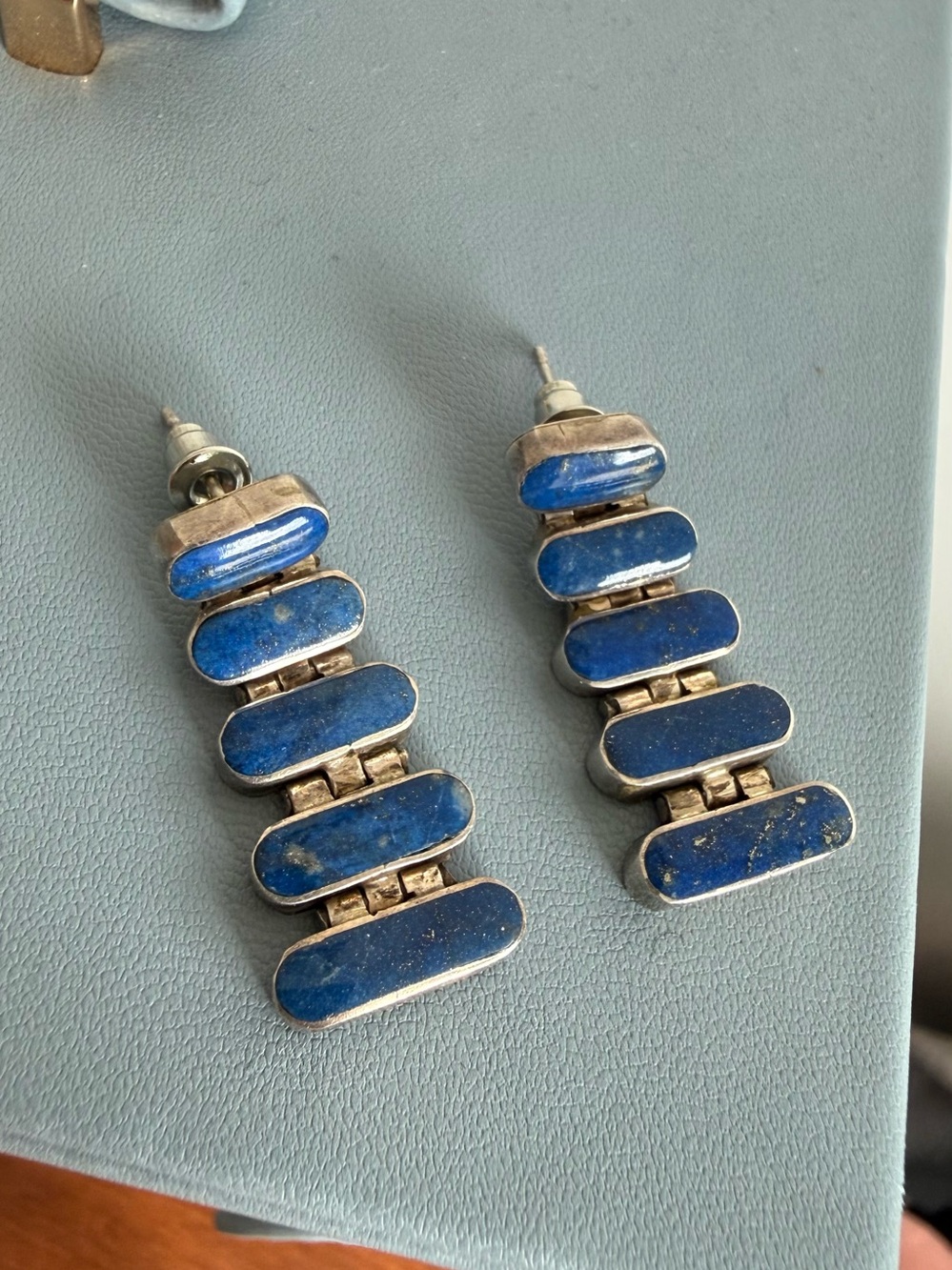 Vintage Articulated Sterling Lapis Earrings